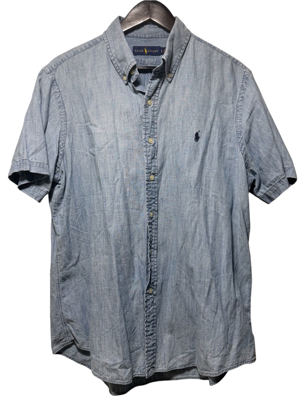 Polo Ralph Lauren Chambray Button Up Shirt Men's Size LARGE Blue Short Sleeve